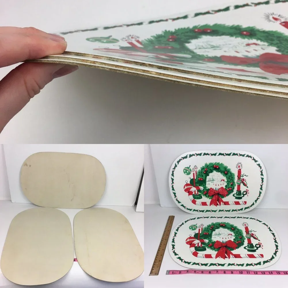 Vtg Lot of 7 Christmas Holiday Winter Vinyl Placemats Kitchen Dinner Dining READ